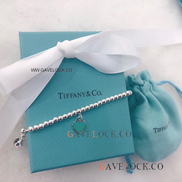 Replica T I F F I N Y Blue Heart Tag Bead Bracelet